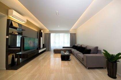 Strong lines were key to emphasising the length of the living room of a condo in Butterworth Condo.