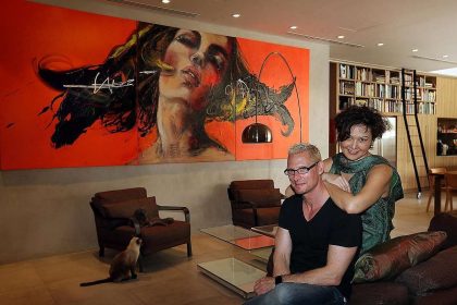 Canadian artist Joanne Corneau’s artwork in the living room of chef Emmanuel Stroobant and Ms Edina Hong.