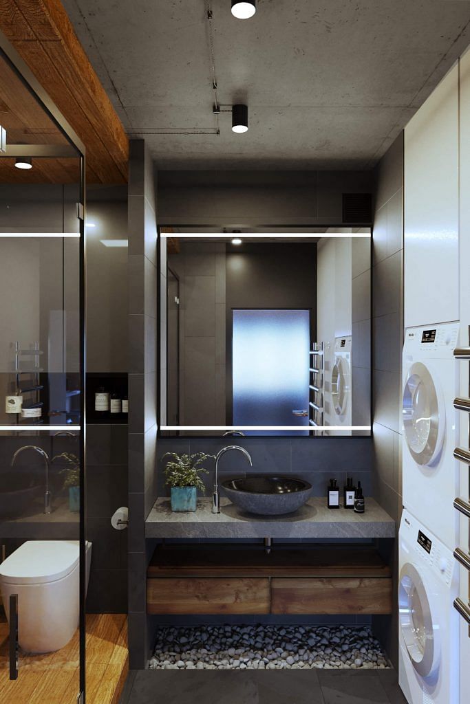 The interior design team also managed to create some space for the washer and dryer within the bathroom.