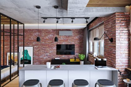 The homeowner of this apartment, a bachelor, requested for a modern look with loft-style elements.