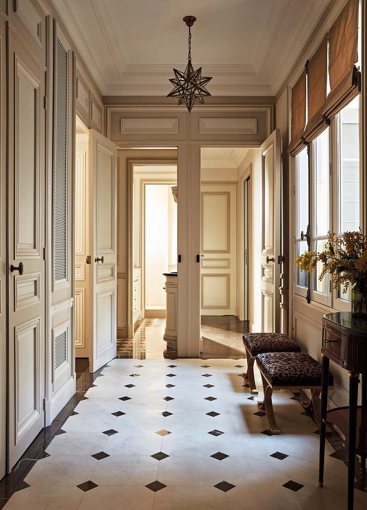 The classical tile flooring lends an effortless grace to the charming home