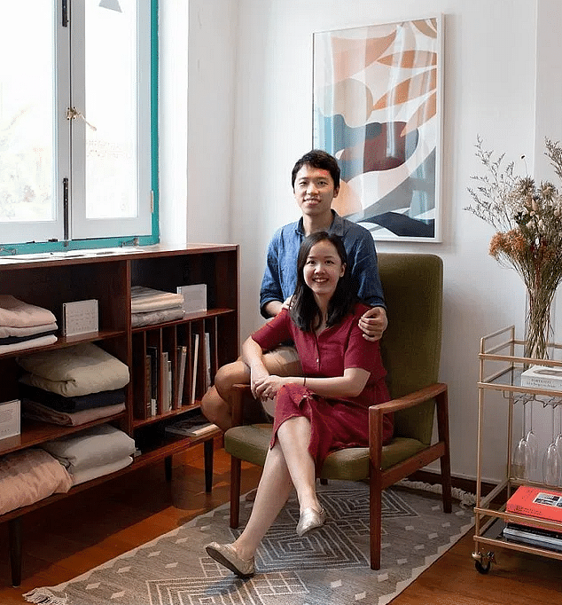 Clara Teo, 34, the co-founder of Sunday Bedding, and husband