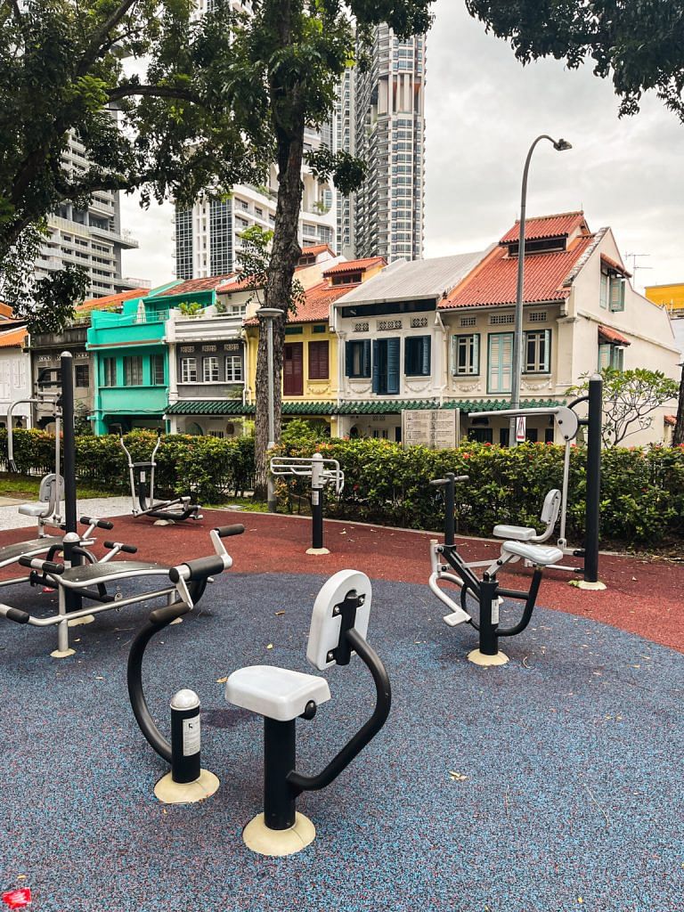Directly facing the conservation houses is the HDB’s outdoor gym.