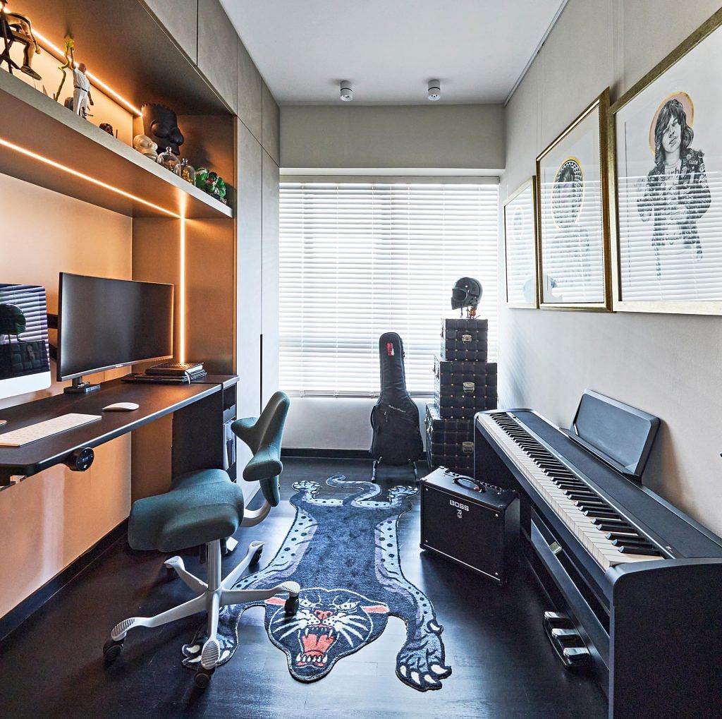Jonathan’s study and music room is his sanctuary for indulging in the things that he loves.