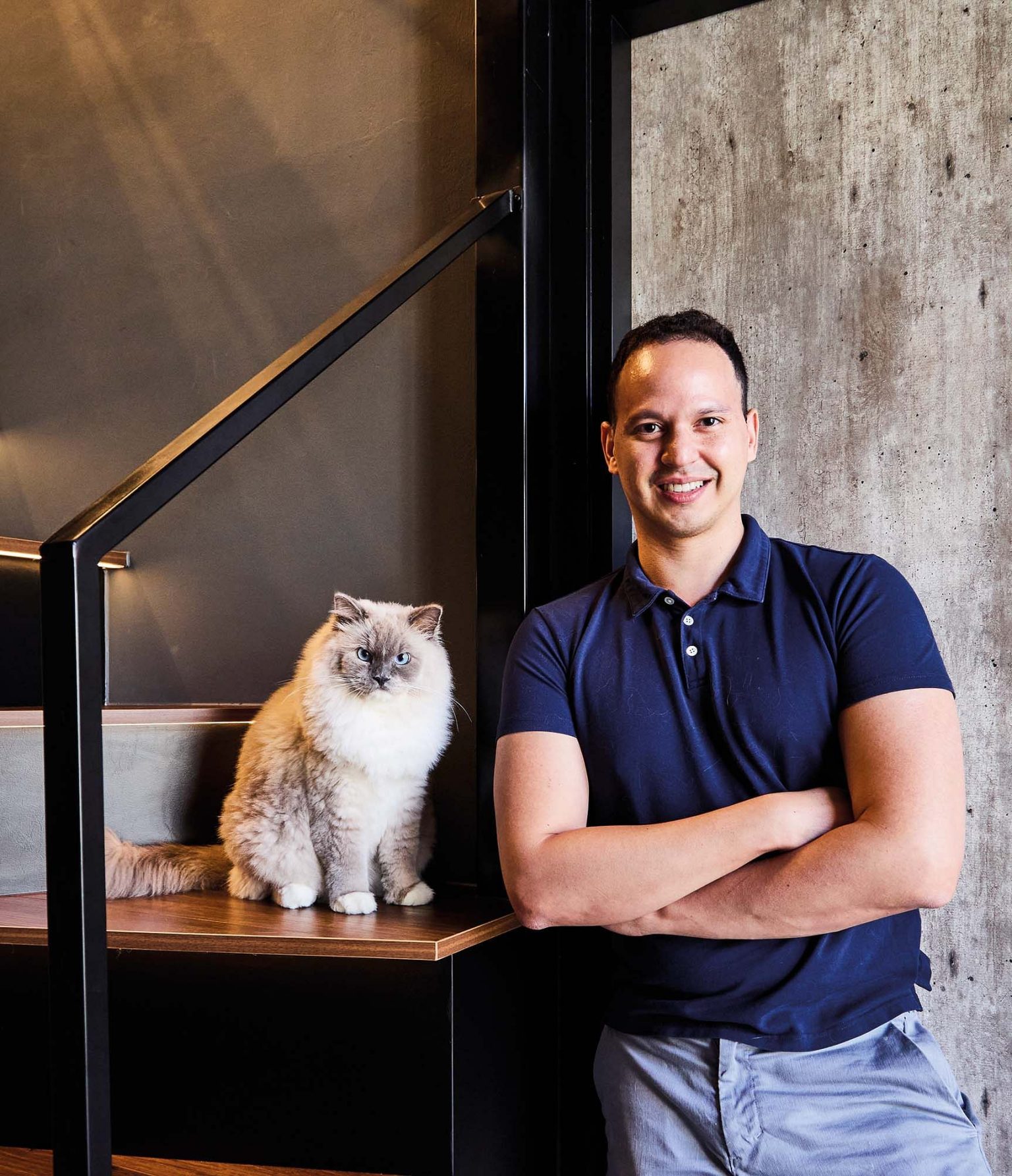 Matin Mattar has found the perfect home for him and his Ragdoll, Muezza, in a condominium on a road named after his great- grandfather.