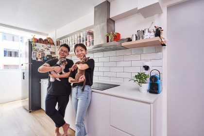 Chef Tryson Quek and bartender Bannie Kang pictured with their pets Kola and Gunbam, are the founders of private dining concept Side Door.