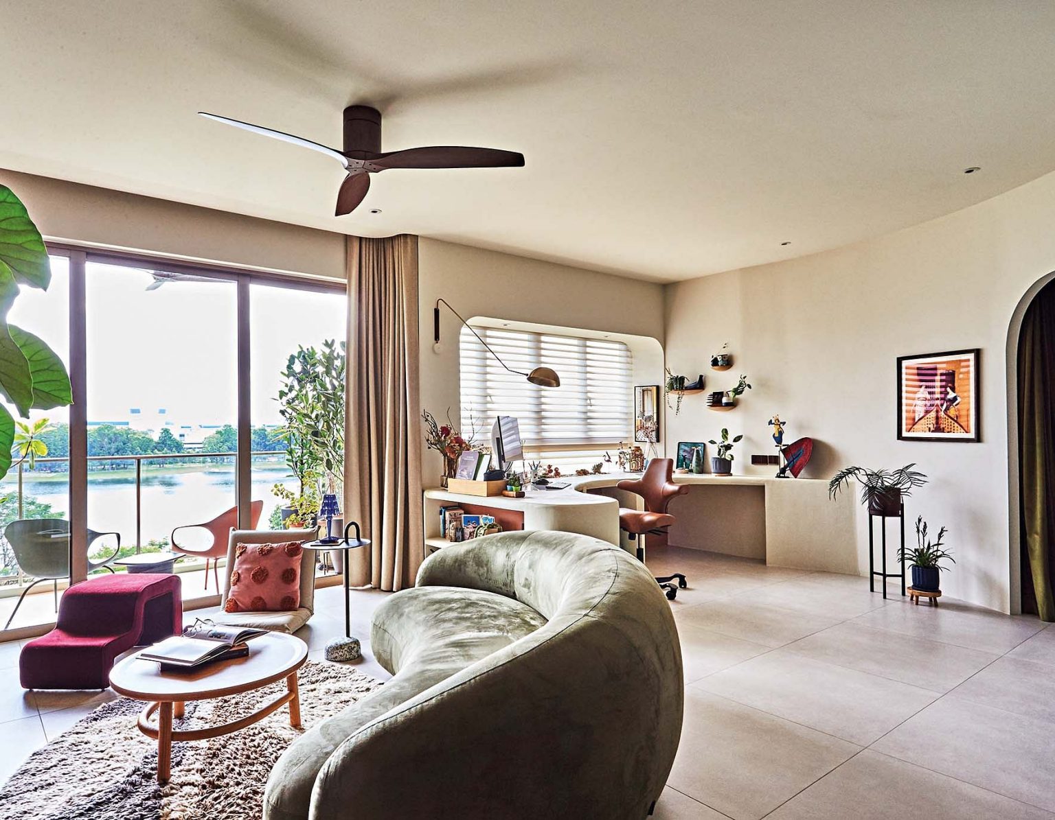 House Tour: A 3-room Bedok Reservoir condo with lots of soft curved lines and walls