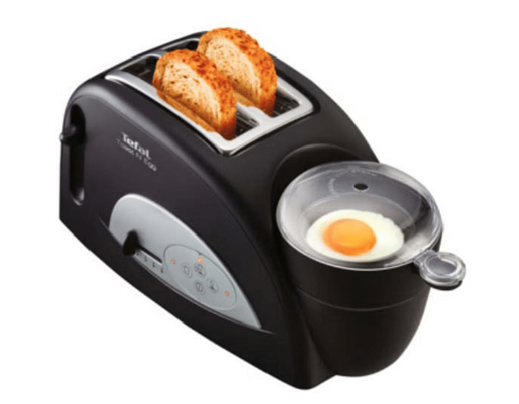 black Tefal Toast N' Egg Toaster TT5500 with egg attachment on the right