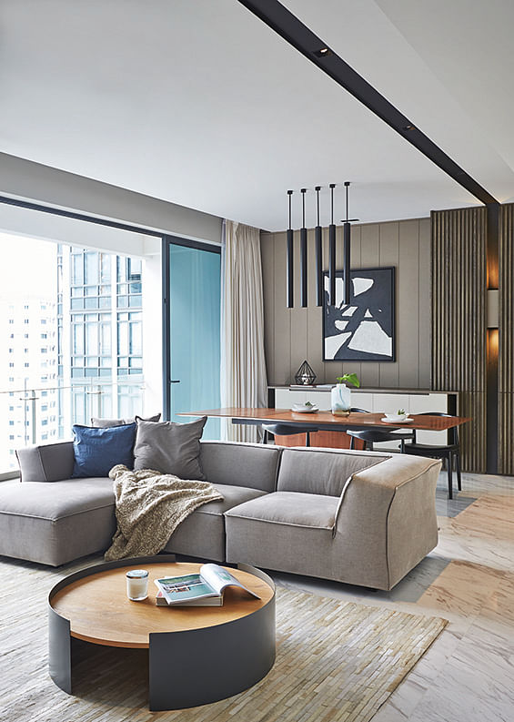 Modern luxe has always been Joey Khu's preferred style for interiors. As with all his projects, including this large, swish four-bedroom condo apartment in Novena, he selects all the furniture and soft furnishings as well.