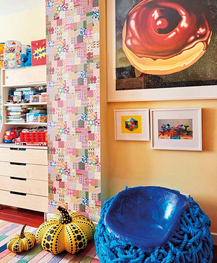 A colourful room with various artwork