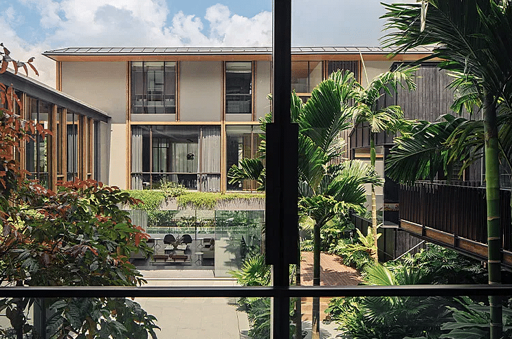 The bungalow is composed of smaller housing blocks with intermittent pockets of private green spaces. (Photo: Khoo Guo Jie)