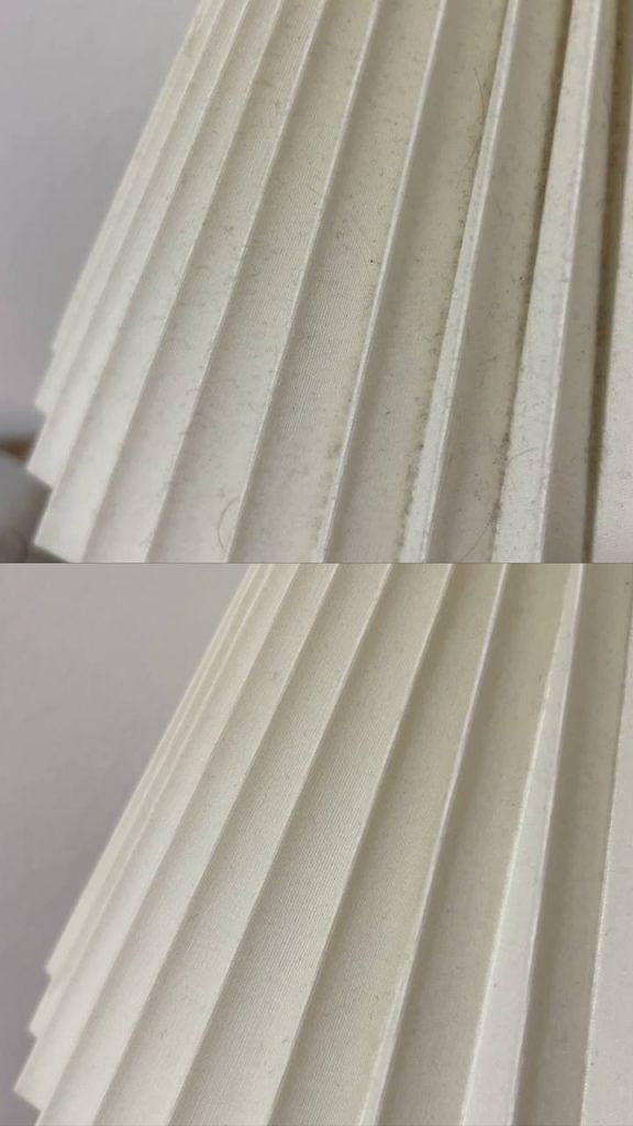 cleaning close up before and after details of a fluted lampshade