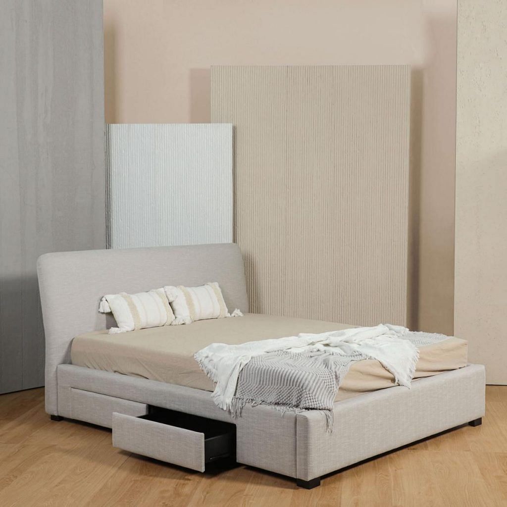 upholstered storage bed with drawers
