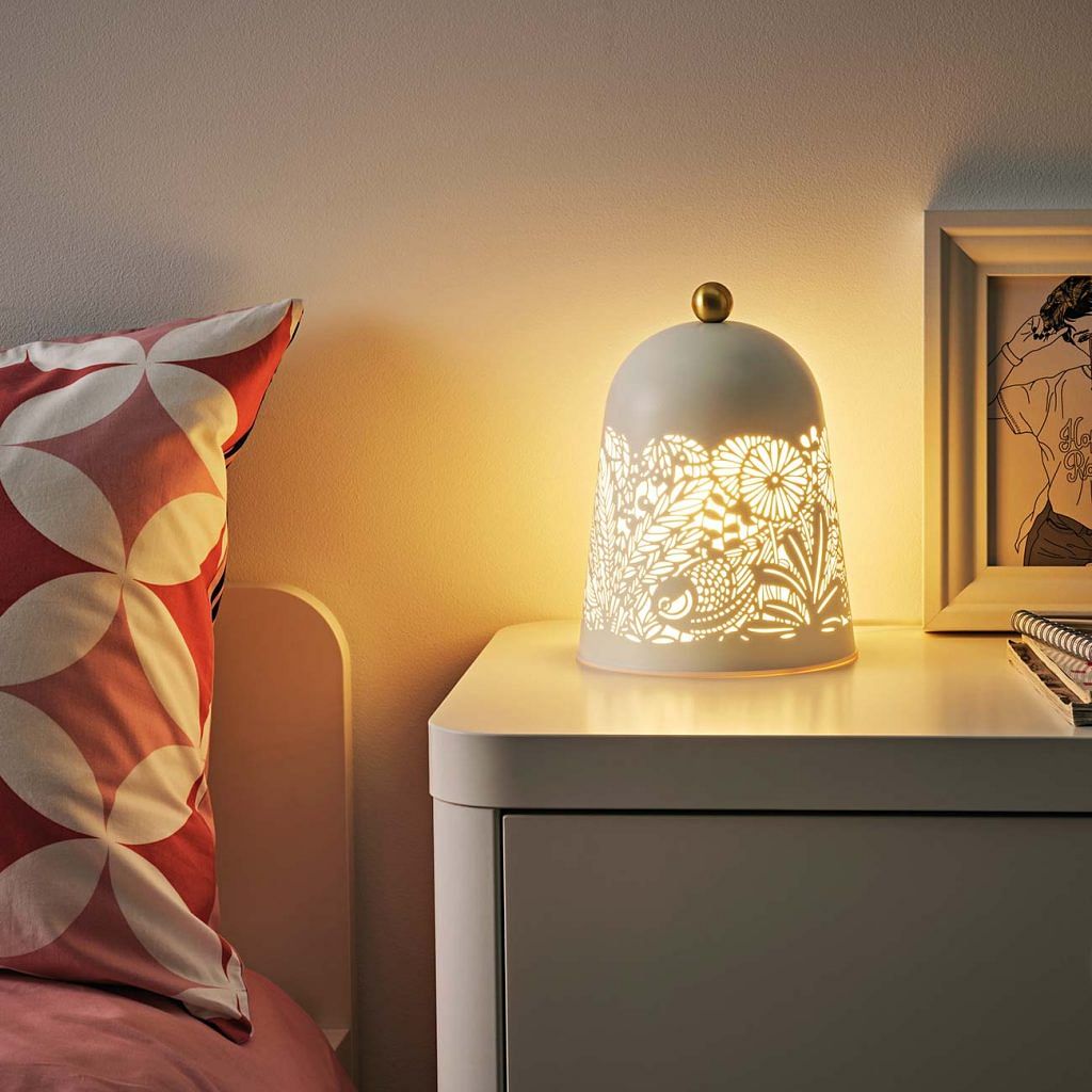 Solskur LED table lamp, white and brass, $34.90, from IKEA