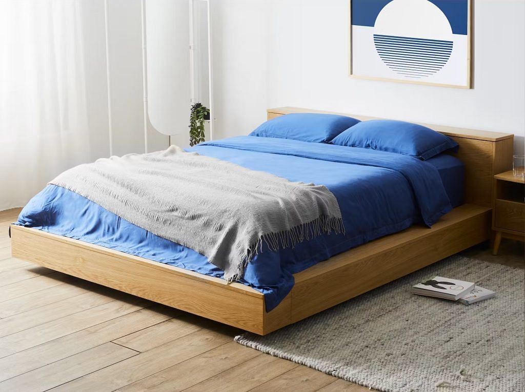 wooden platform bed with storage