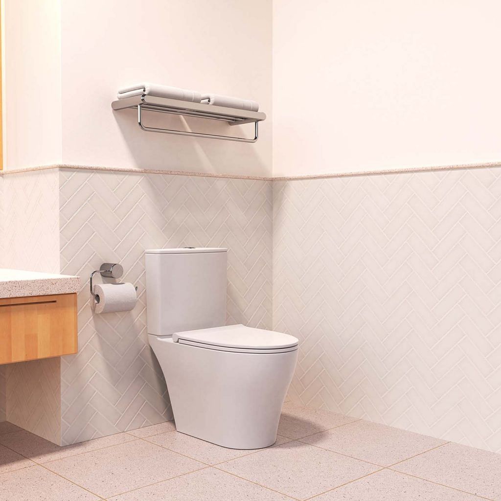 Less is more, such as in the WC8056S from Rigel, which features a rimless toilet bowl, with fine lines and subtle curves